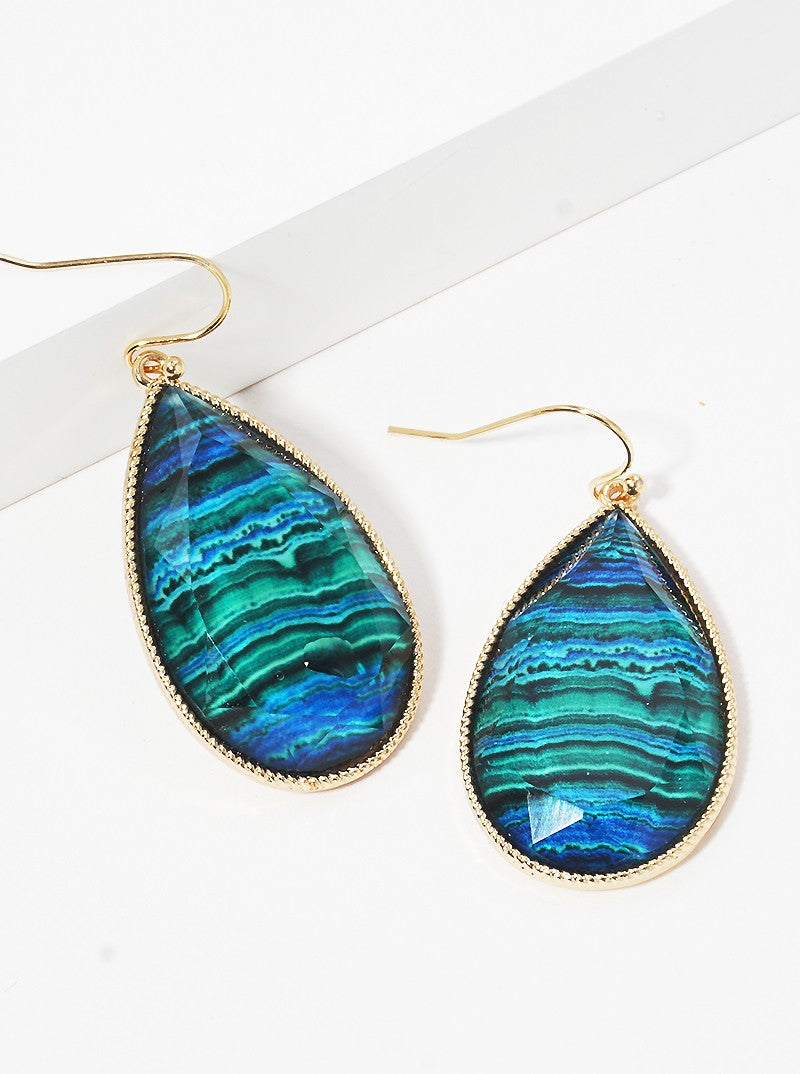 Marble Print Epoxy Resin Teardrop Dangle Drop Earrings