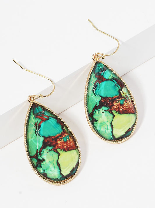 Marble Print Epoxy Resin Teardrop Dangle Drop Earrings