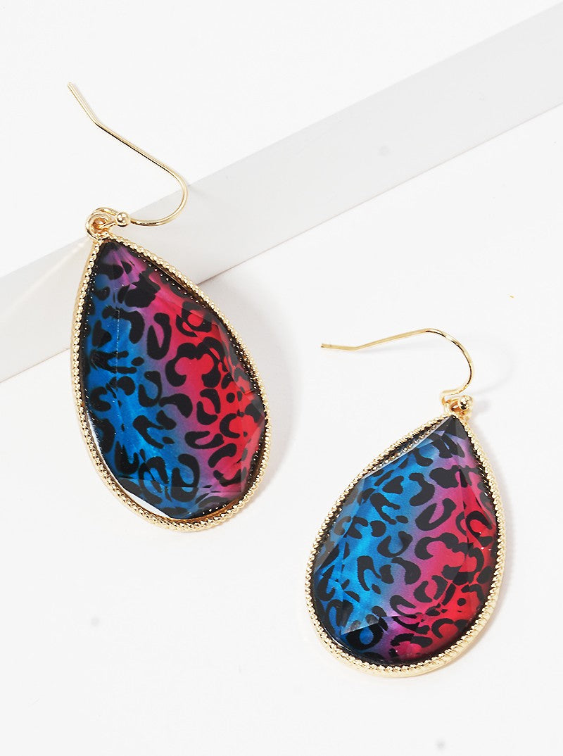 Marble Print Epoxy Resin Teardrop Dangle Drop Earrings