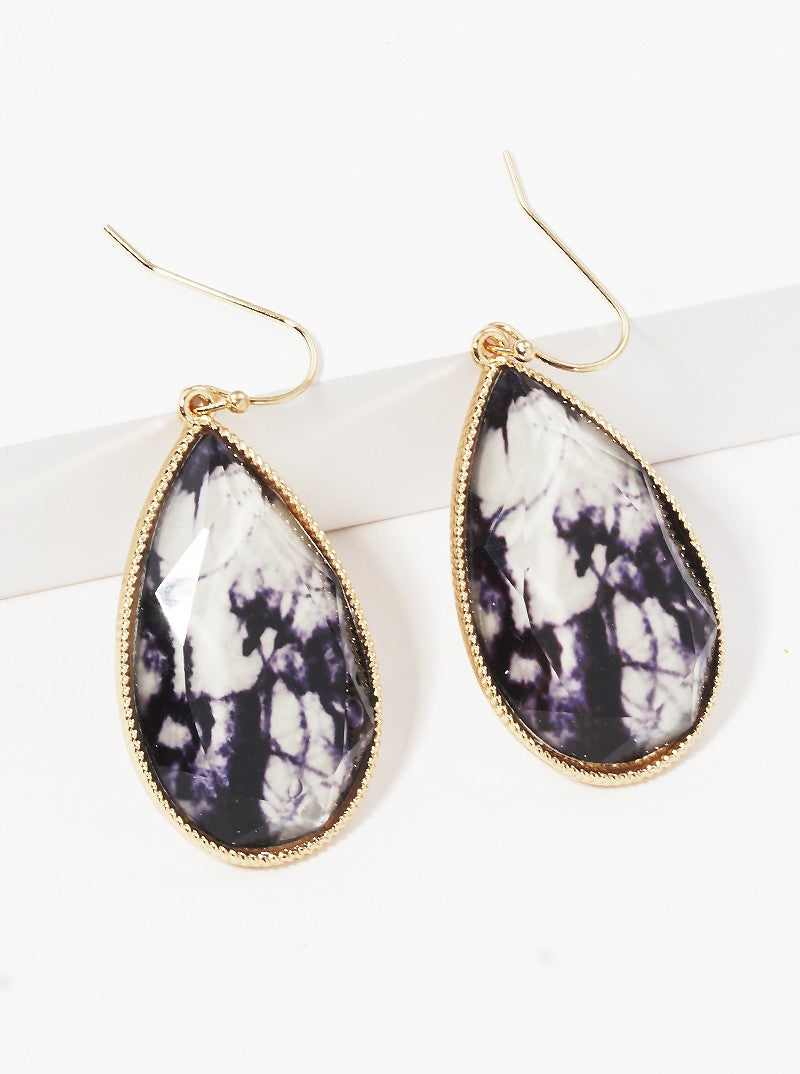 Marble Print Epoxy Resin Teardrop Dangle Drop Earrings