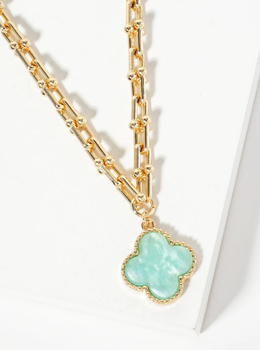 Marble Quatrefoil Pendant Designer-Inspired Hardwear Chain Necklace