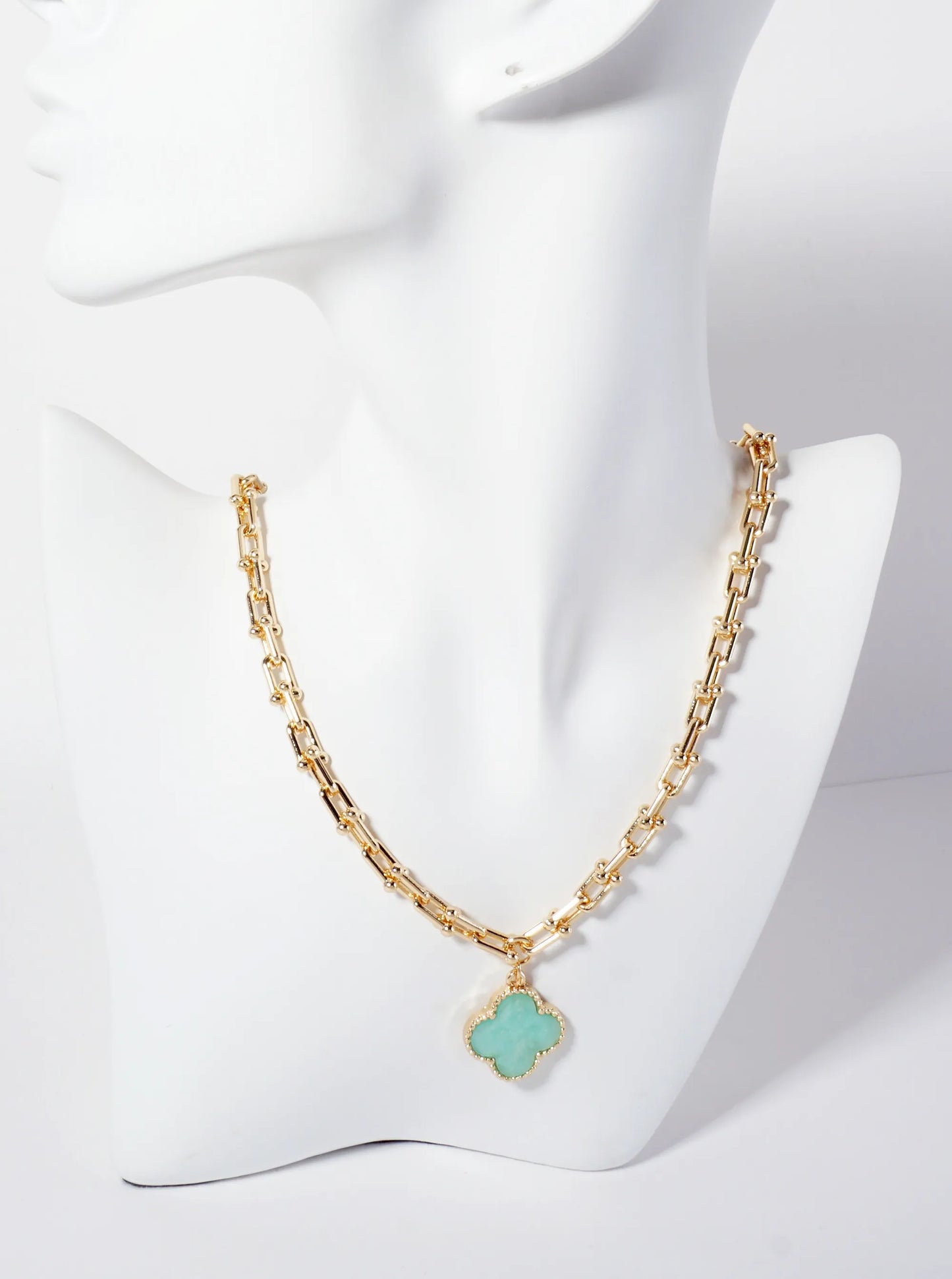 Marble Quatrefoil Pendant Designer-Inspired Hardwear Chain Necklace