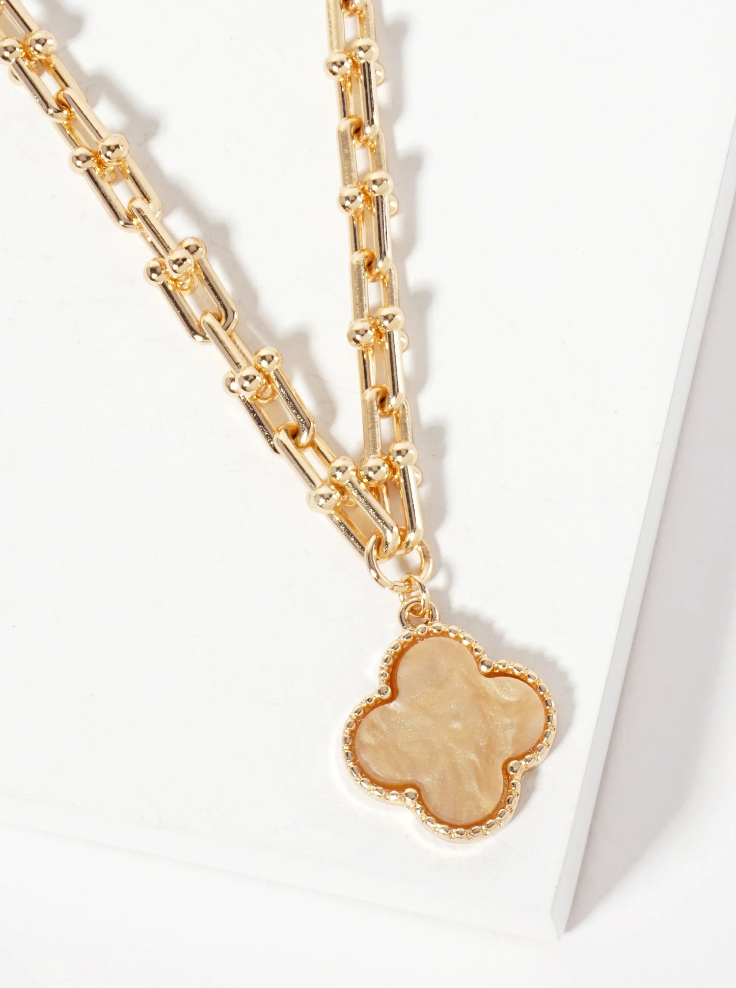 Marble Quatrefoil Pendant Designer-Inspired Hardwear Chain Necklace