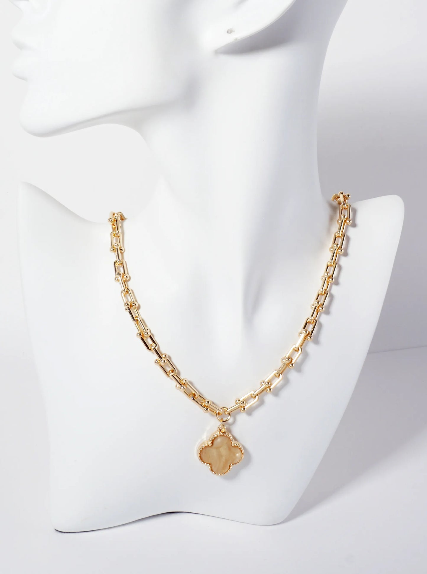 Marble Quatrefoil Pendant Designer-Inspired Hardwear Chain Necklace