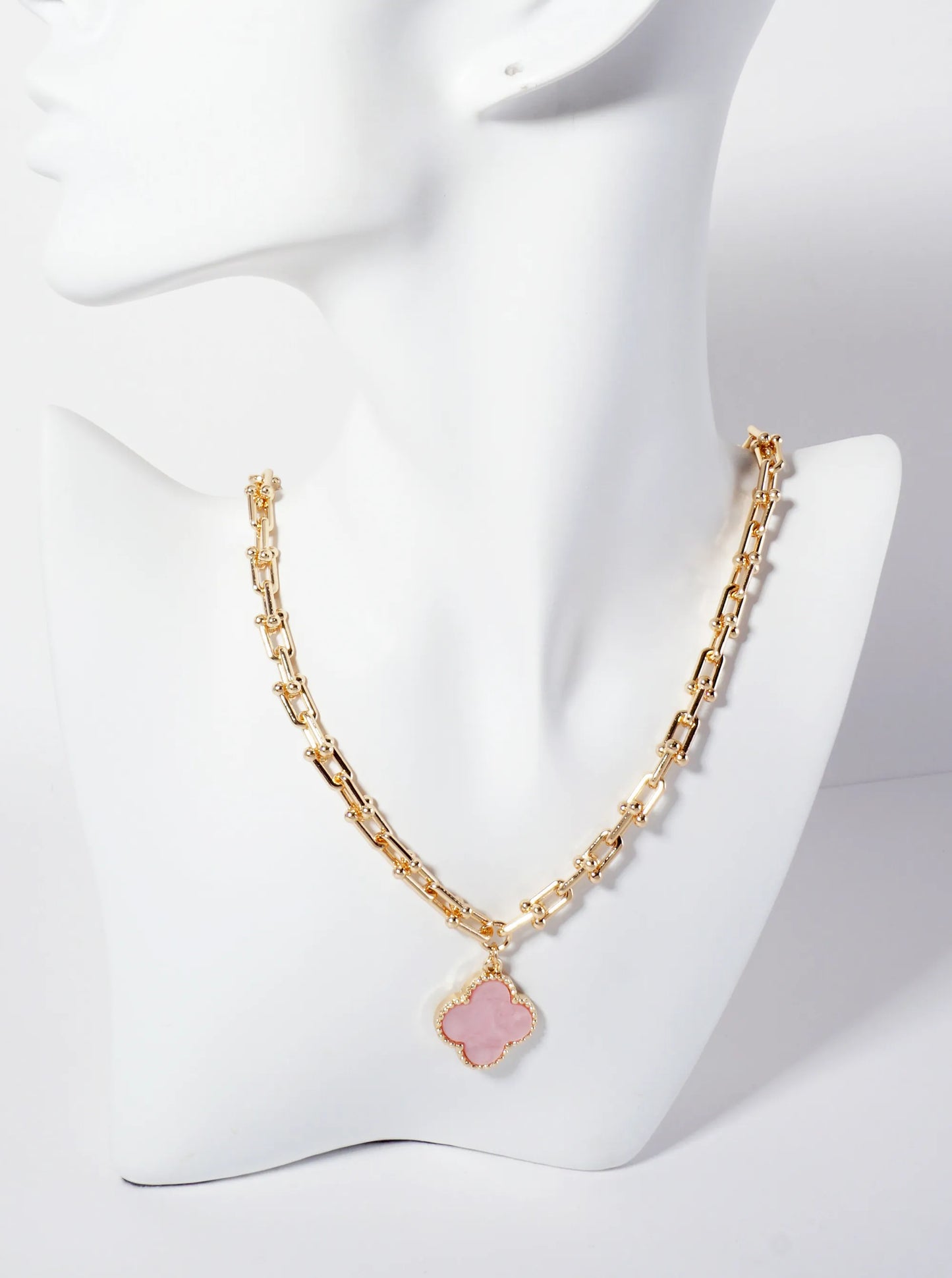 Marble Quatrefoil Pendant Designer-Inspired Hardwear Chain Necklace