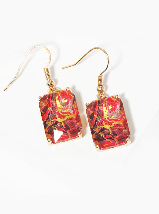 Glitter Leatherette Moroccan Shape Fish Hook Dangle Drop Earrings