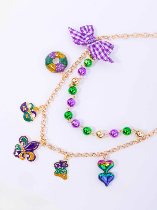 Mardi Gras Multi Charm Beaded Layered Necklace
