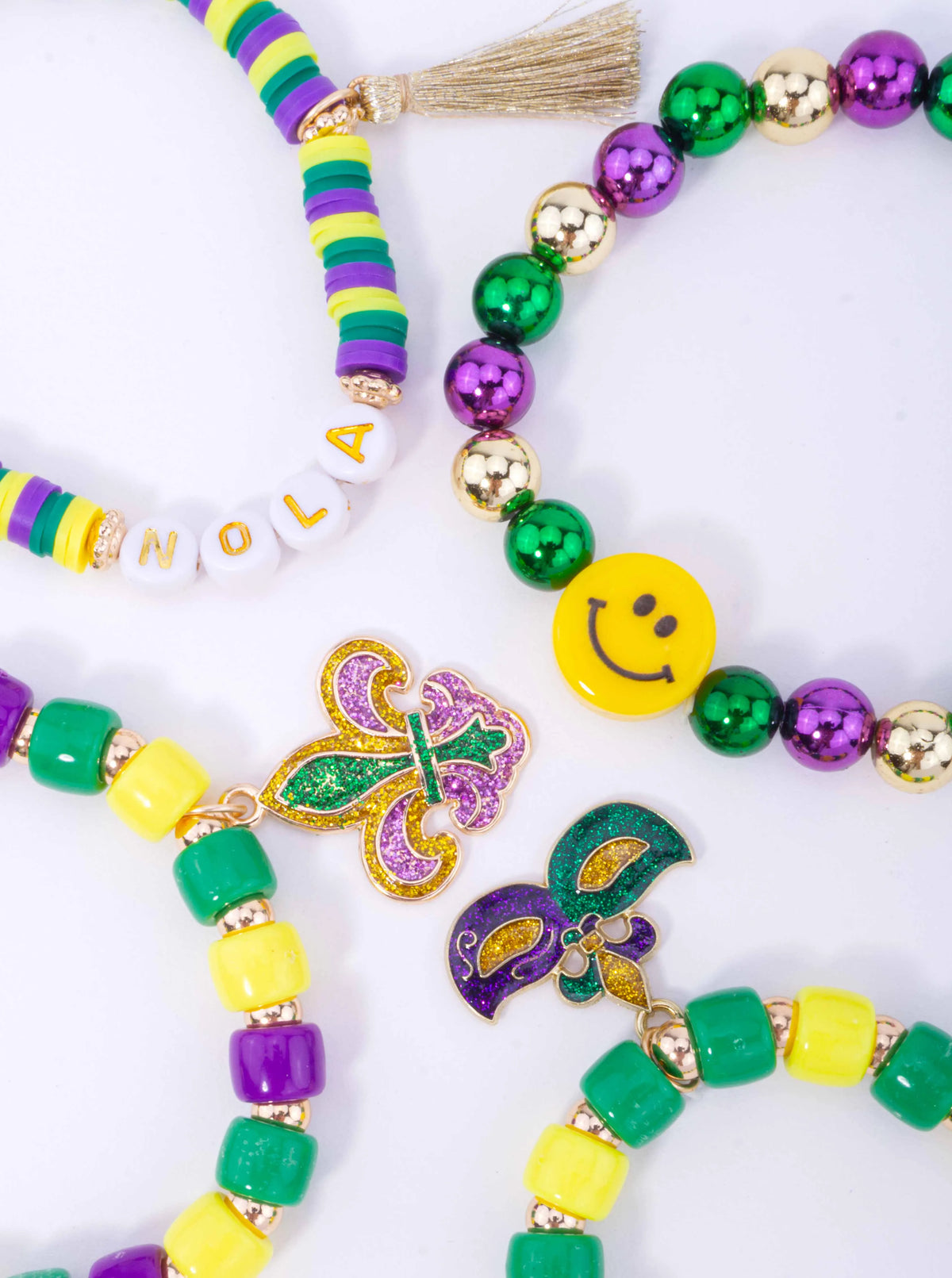 Mardi Gras Multi Charm Beaded Stretch Bracelet