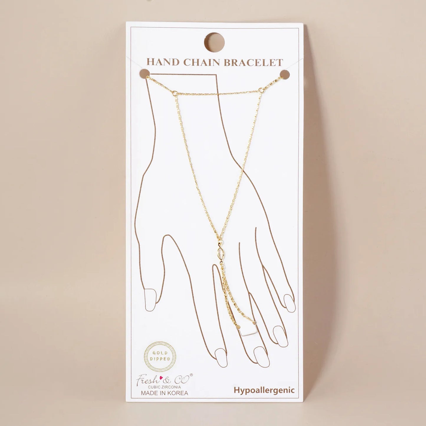 Marquise CZ-Stone Accent 18K-Gold-Dipped Delicate Brass Hand-Chain Bracelet