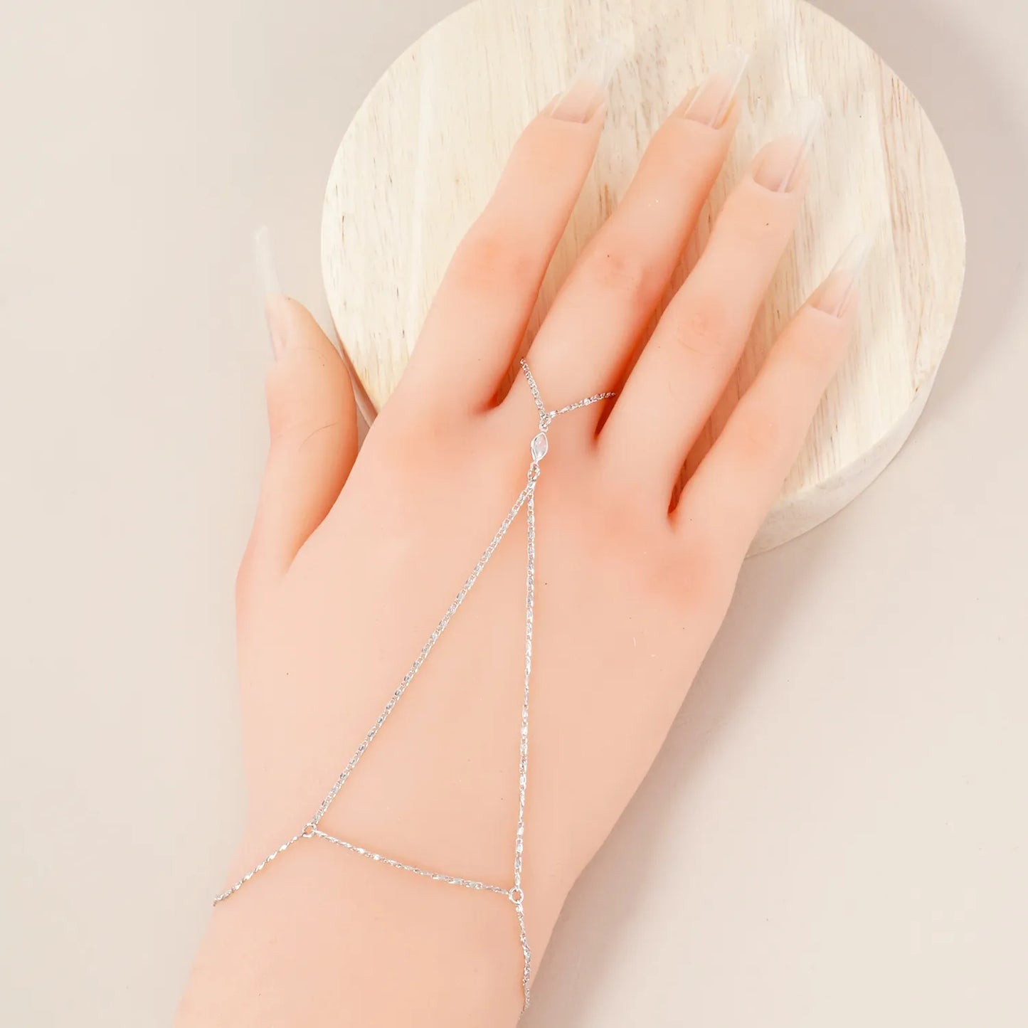 Marquise CZ-Stone Accent 18K-Gold-Dipped Delicate Brass Hand-Chain Bracelet