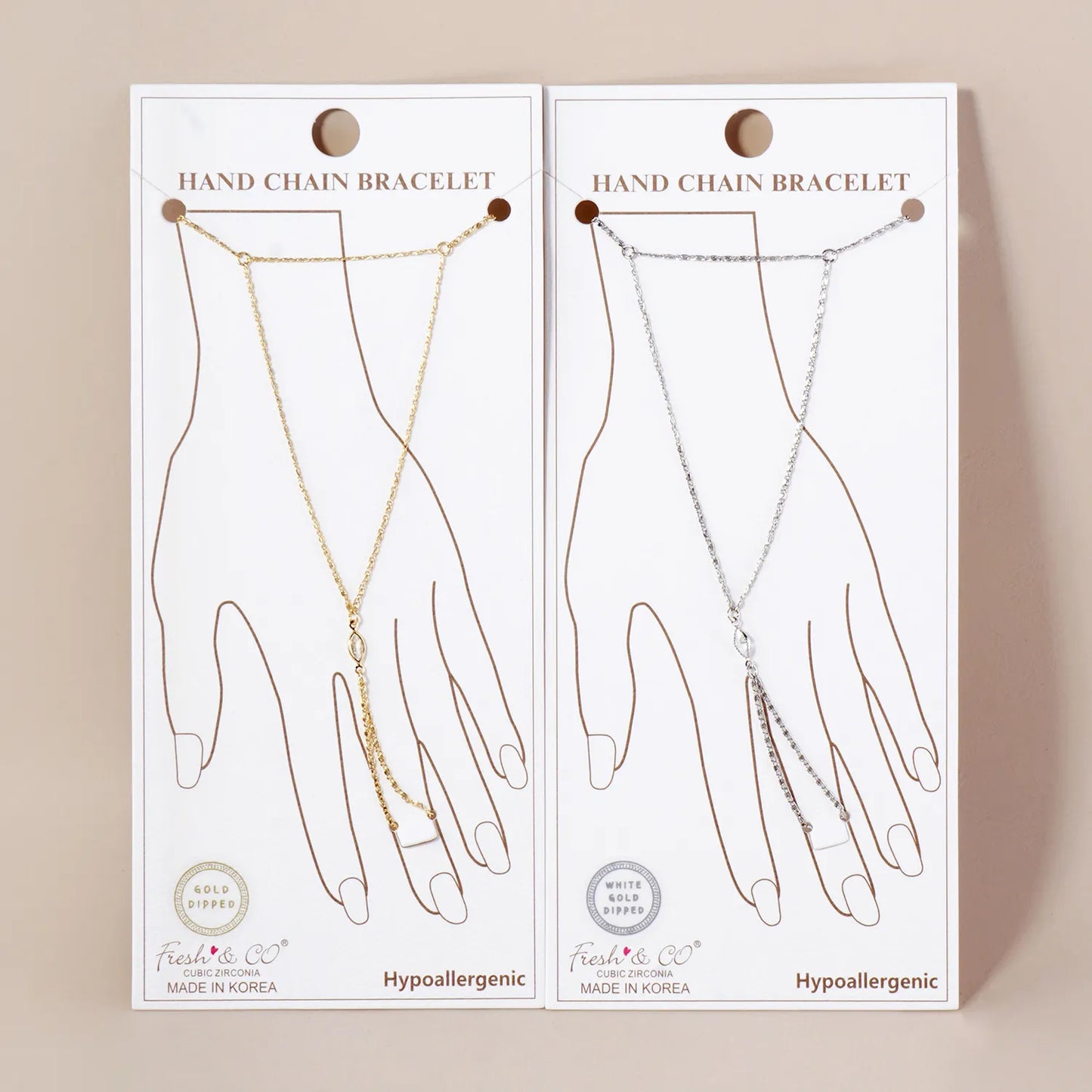 Marquise CZ-Stone Accent 18K-Gold-Dipped Delicate Brass Hand-Chain Bracelet