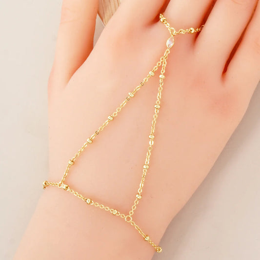 Marquise CZ-Stone Accent 18K-Gold-Dipped Delicate Satellite Chain Brass Hand-Chain Bracelet