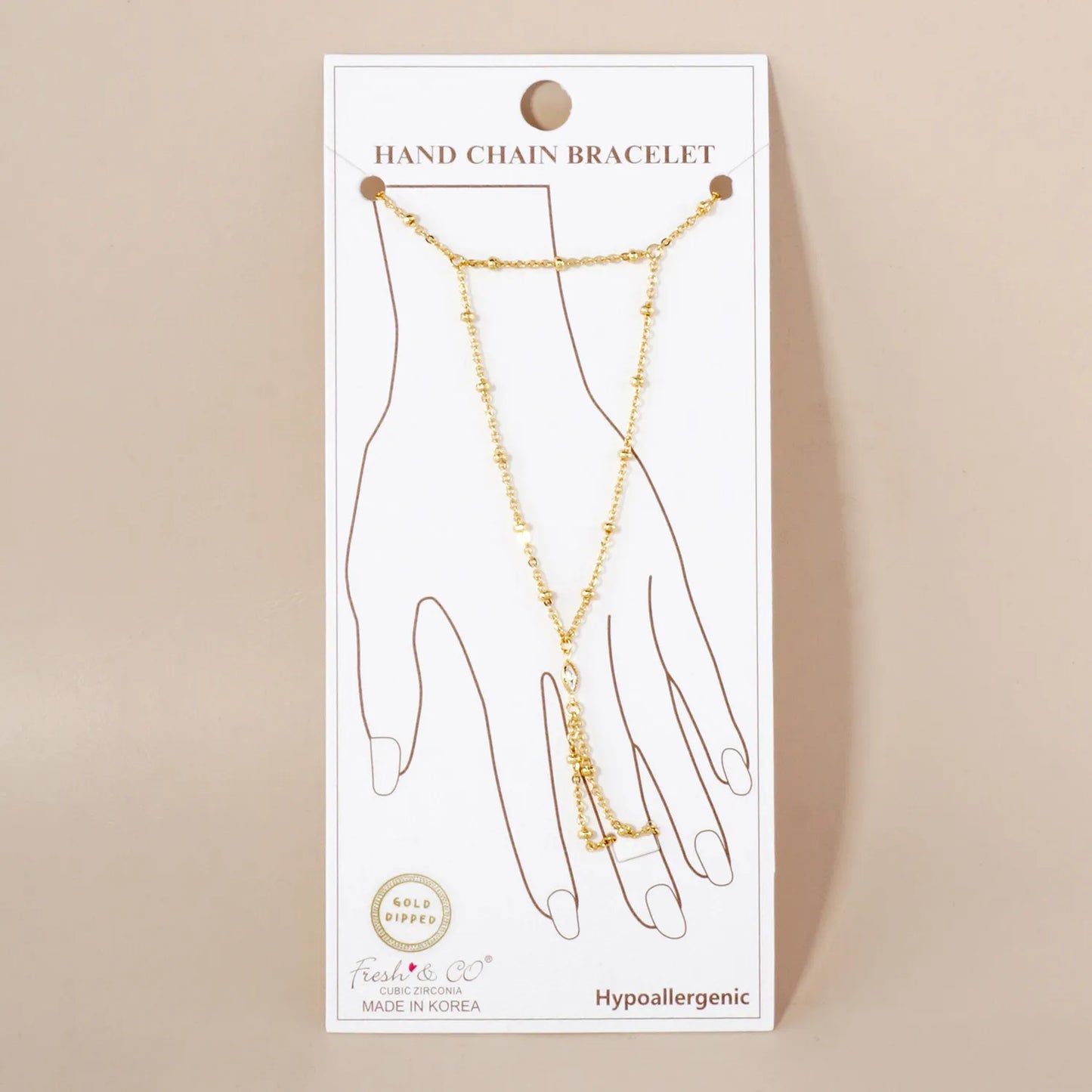 Marquise CZ-Stone Accent 18K-Gold-Dipped Delicate Satellite Chain Brass Hand-Chain Bracelet