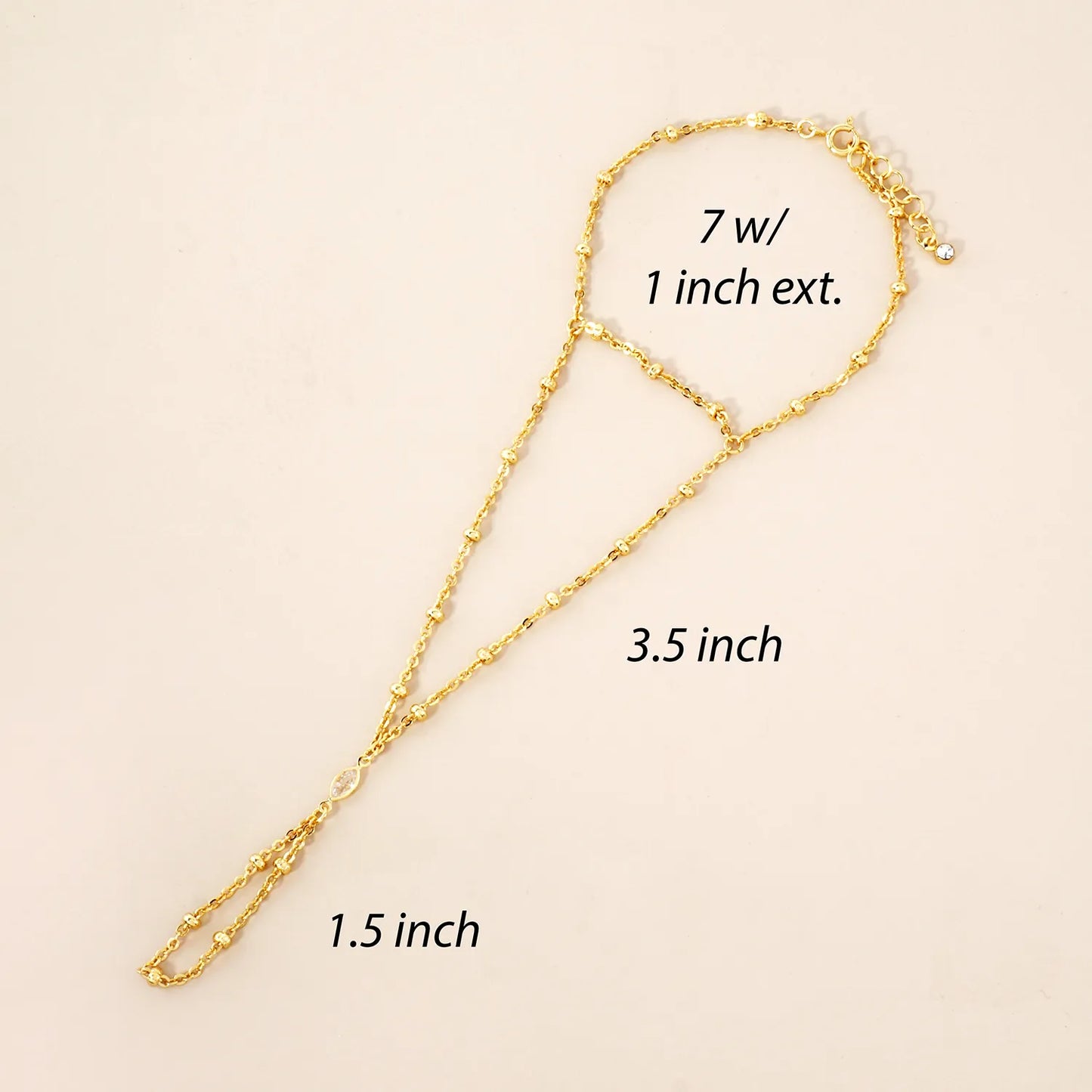 Marquise CZ-Stone Accent 18K-Gold-Dipped Delicate Satellite Chain Brass Hand-Chain Bracelet
