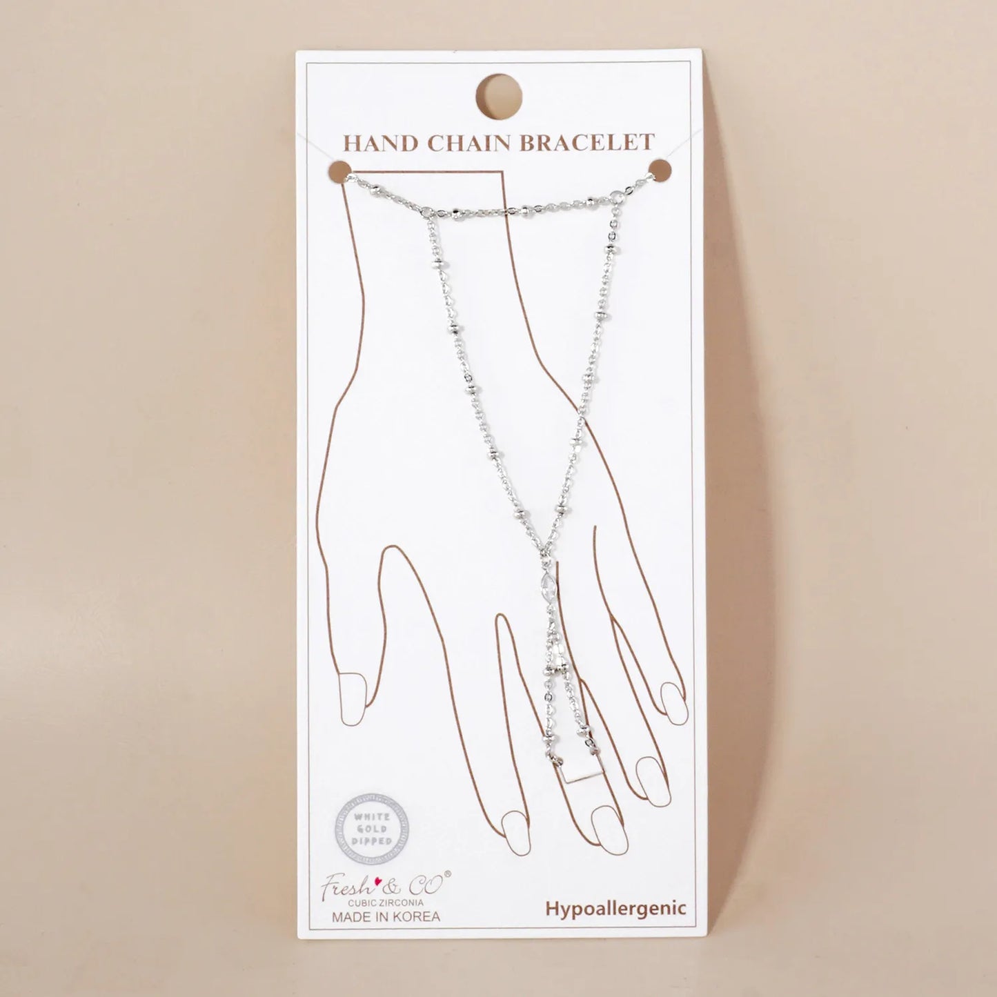 Marquise CZ-Stone Accent 18K-Gold-Dipped Delicate Satellite Chain Brass Hand-Chain Bracelet