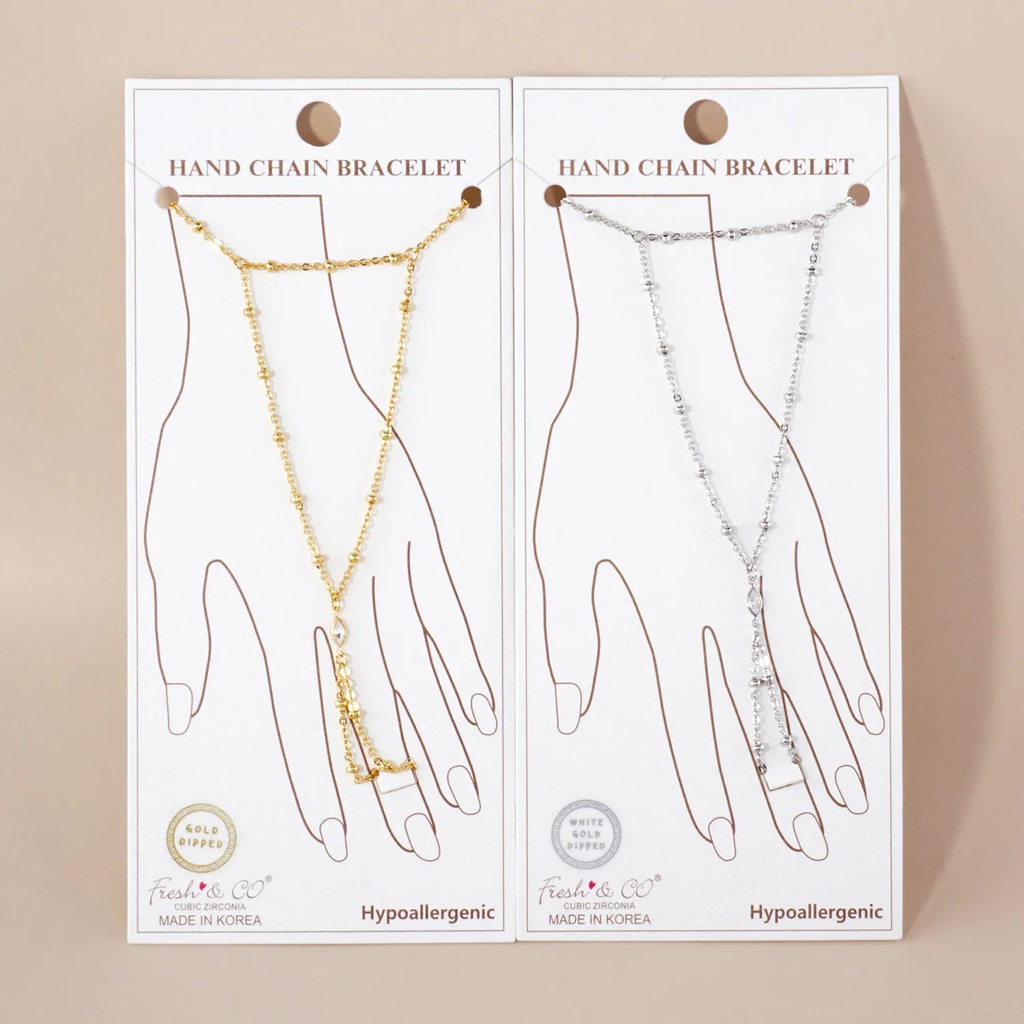 Marquise CZ-Stone Accent 18K-Gold-Dipped Delicate Satellite Chain Brass Hand-Chain Bracelet