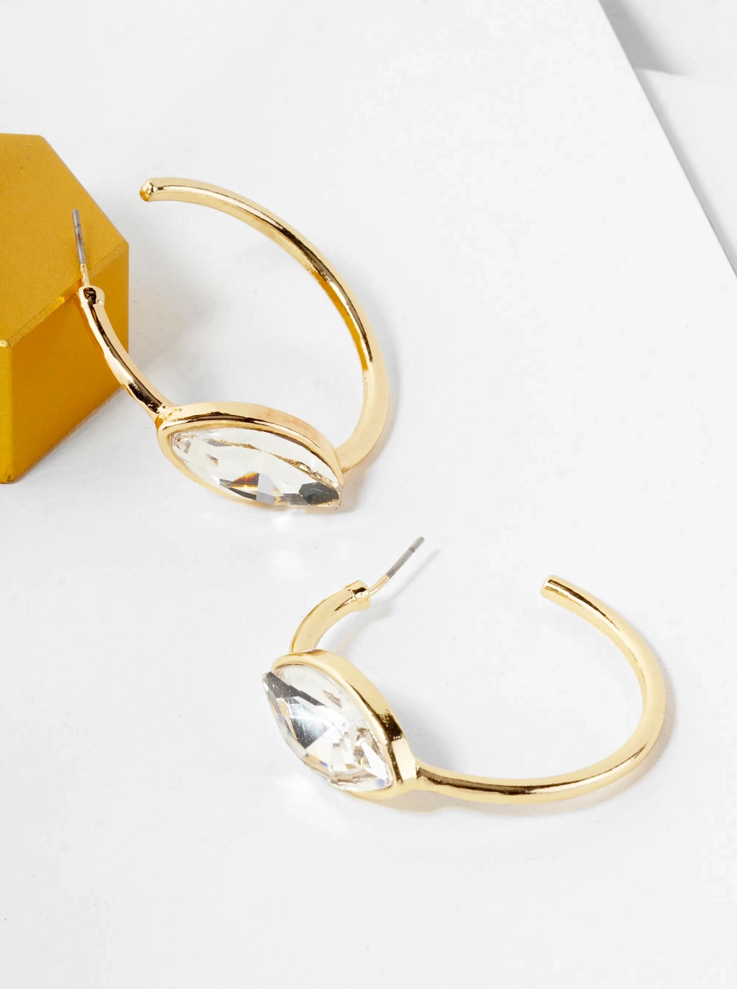 Marquise Shape Crystal Stone 35mm Open Hoop Earrings