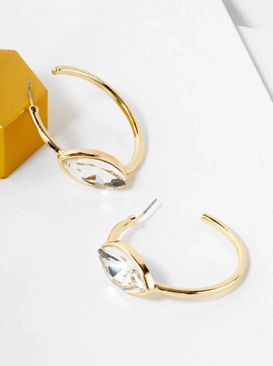 Marquise Shape Crystal Stone 35mm Open Hoop Earrings