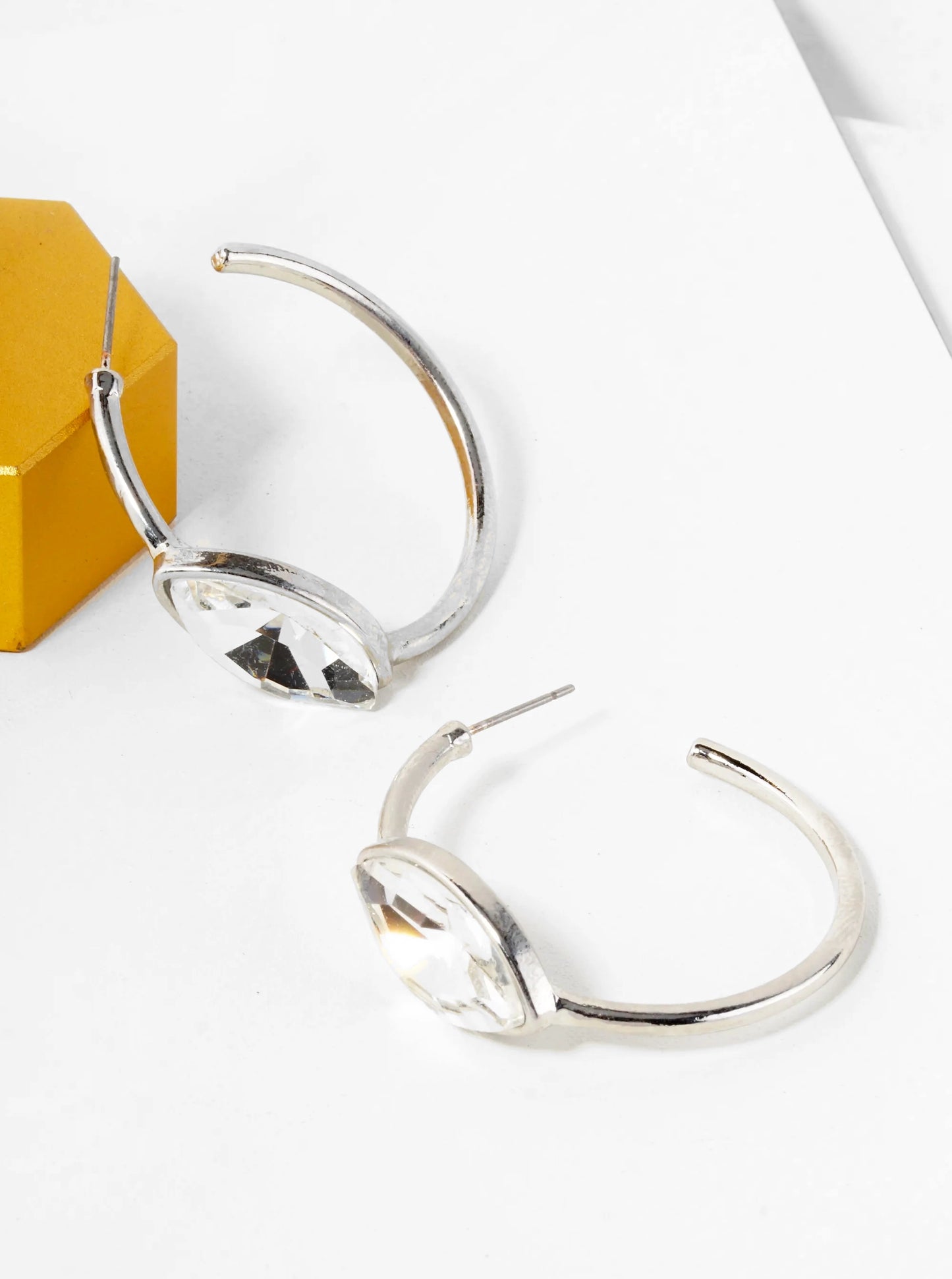 Marquise Shape Crystal Stone 35mm Open Hoop Earrings