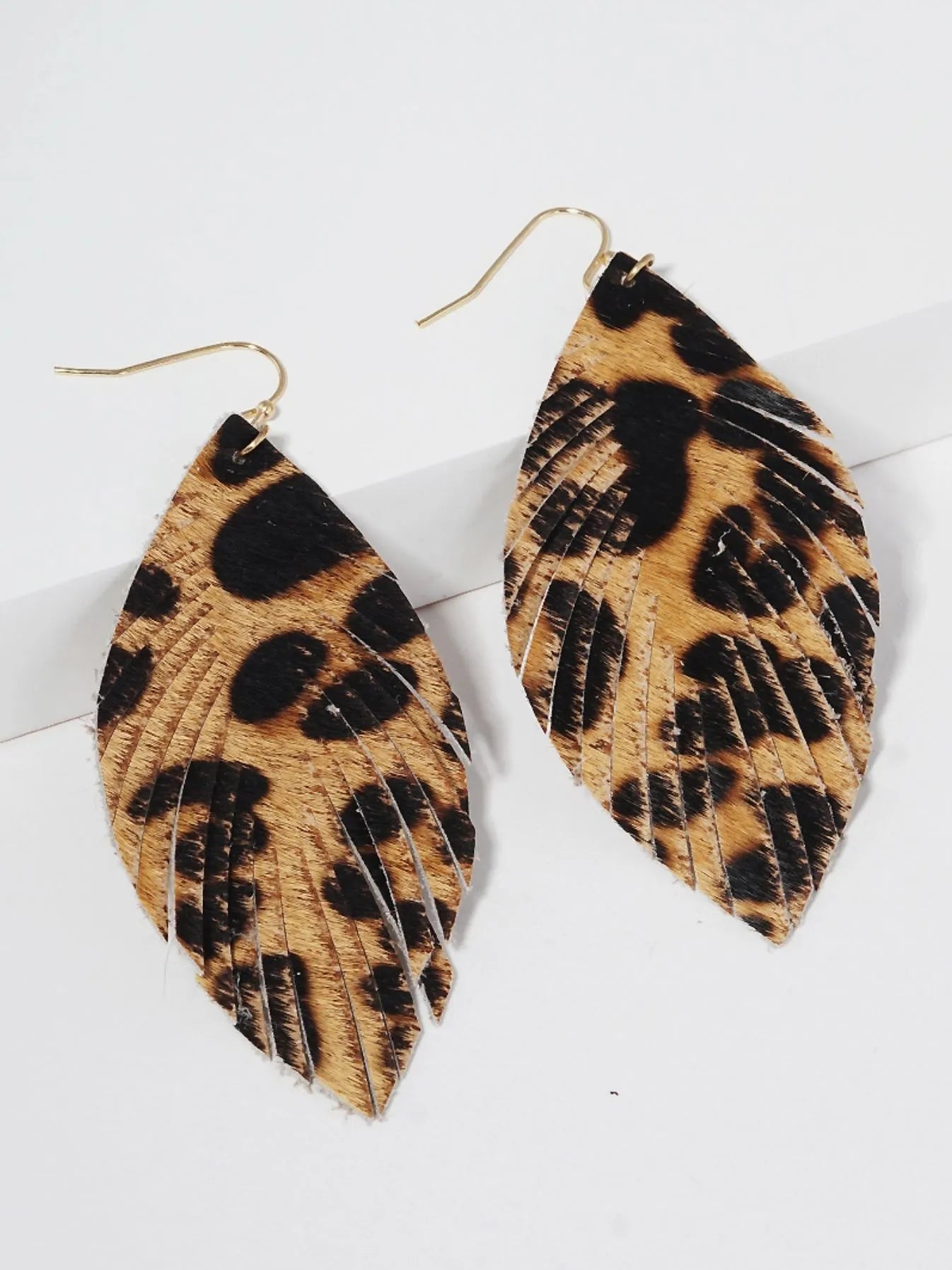 Marquise Shaped Animal Print Genuine Leather Drop Earrings