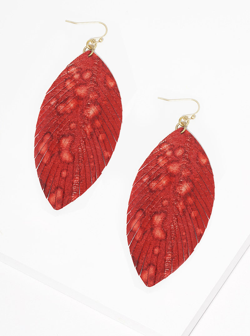 Marquise Shaped Genuine Leather Earrings With A Design Resembling Smudged Ink