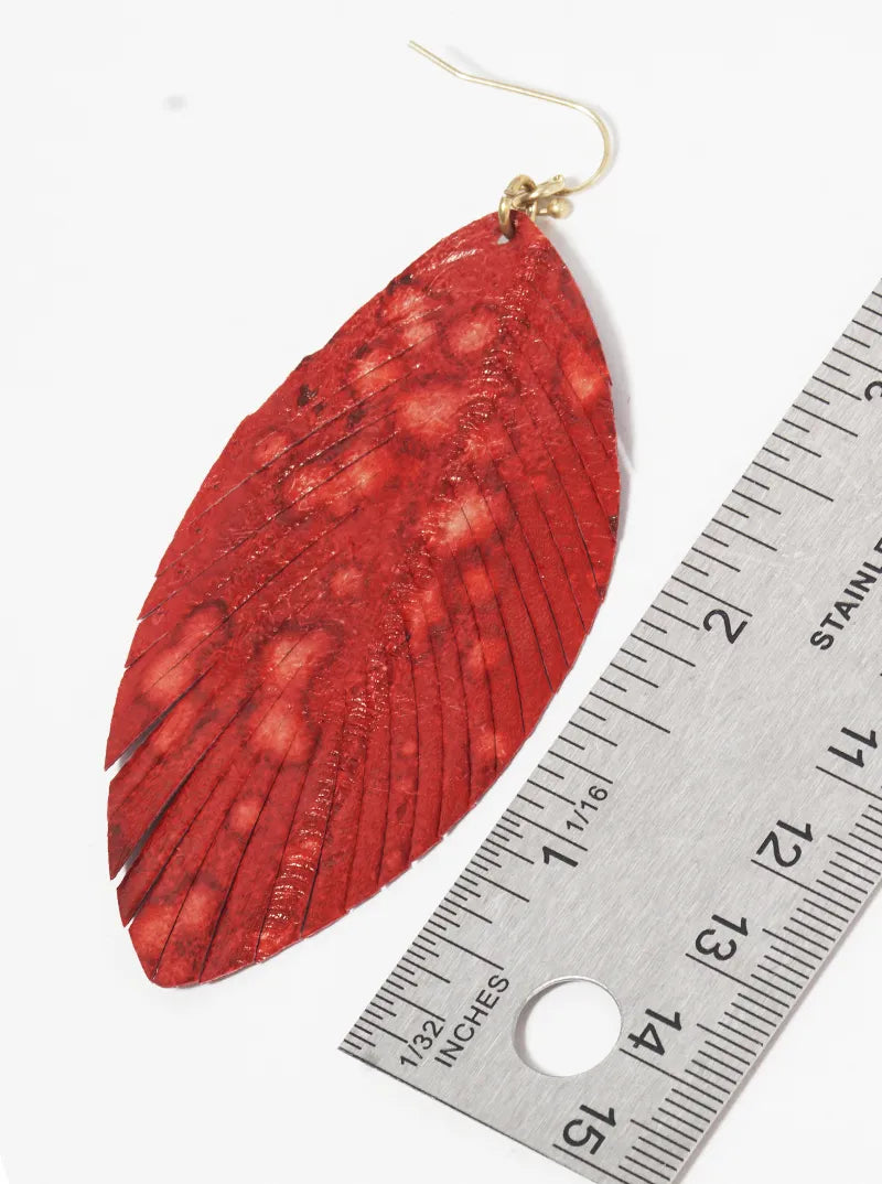 Marquise Shaped Genuine Leather Earrings With A Design Resembling Smudged Ink