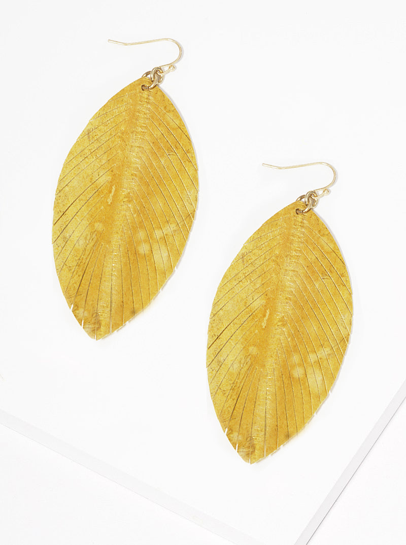 Marquise Shaped Genuine Leather Earrings With A Design Resembling Smudged Ink