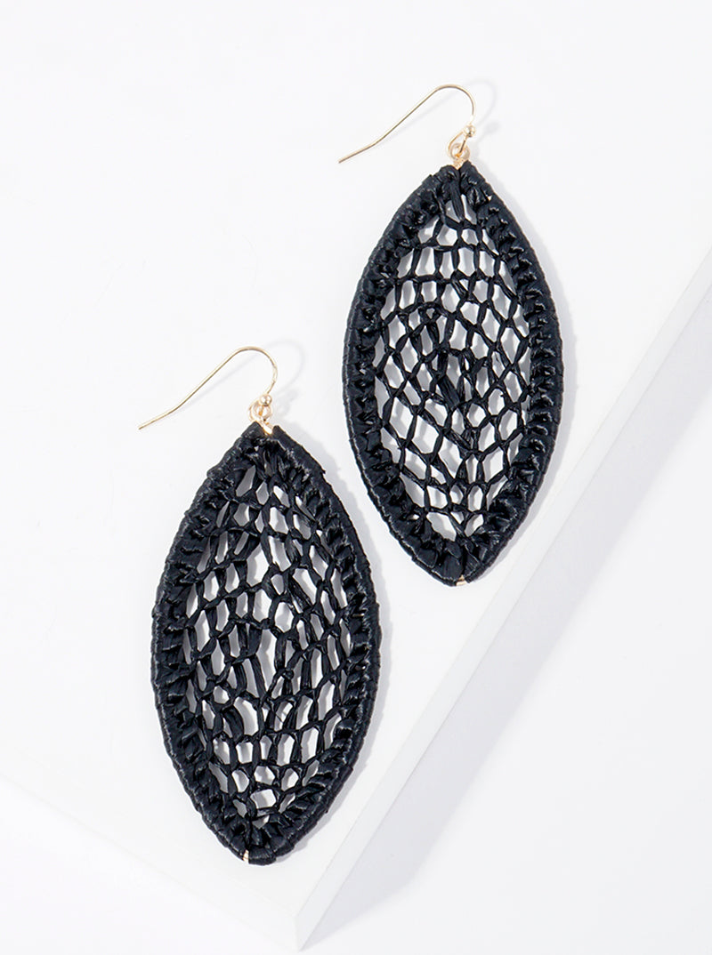 Marquise Shape Raffia Net Dangle Drop Earrings
