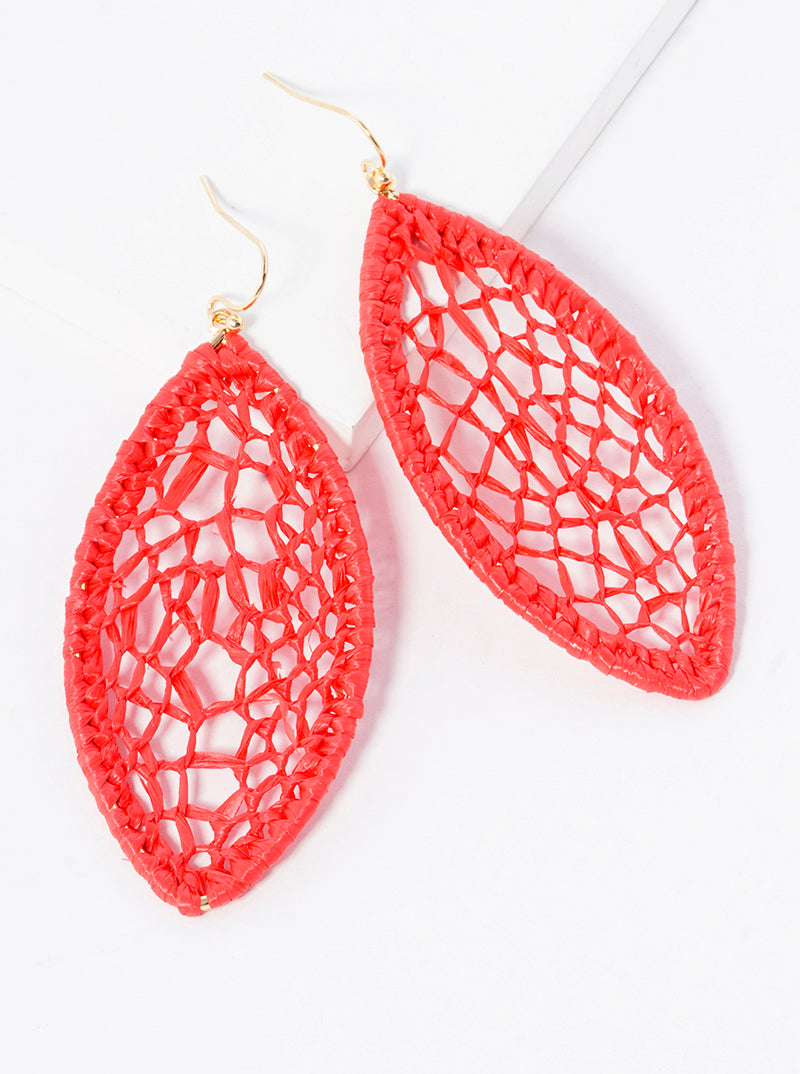 Marquise Shape Raffia Net Dangle Drop Earrings