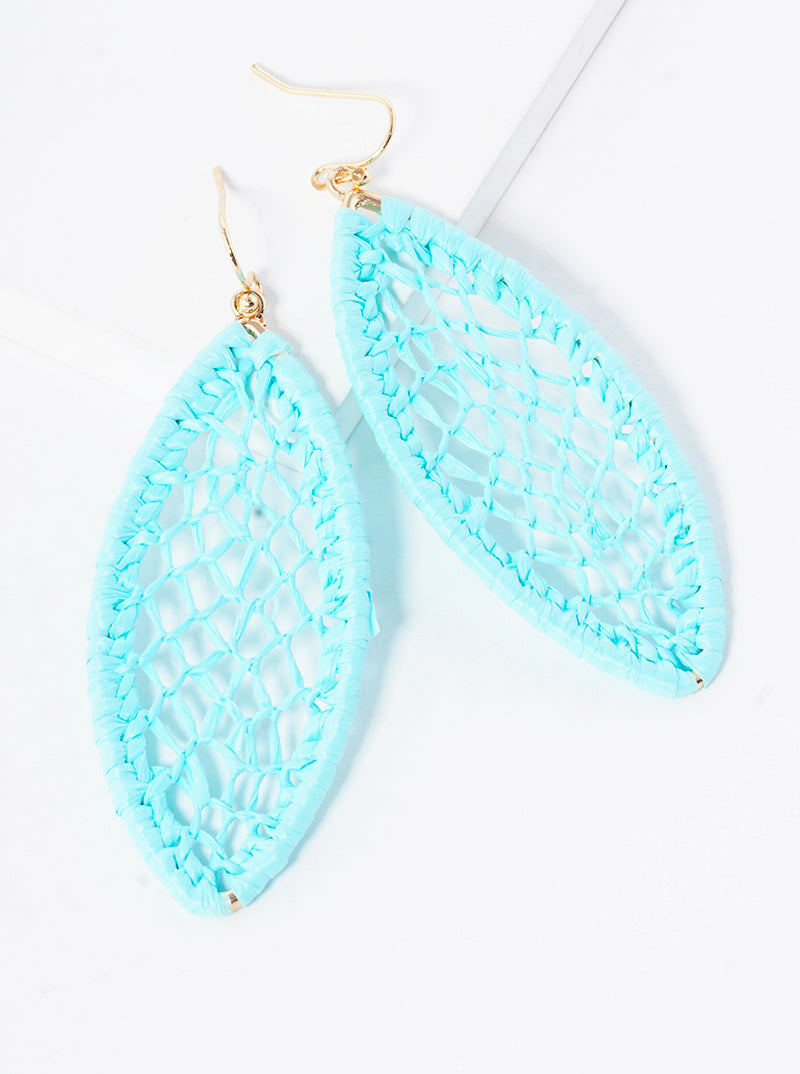 Marquise Shape Raffia Net Dangle Drop Earrings