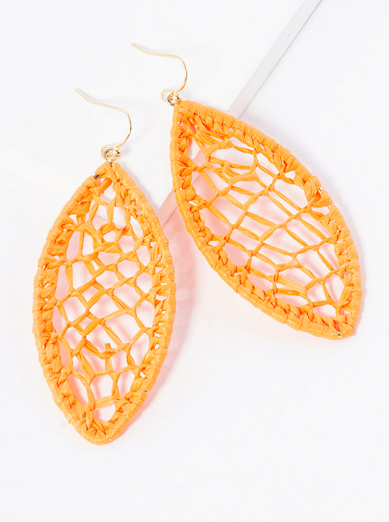 Marquise Shape Raffia Net Dangle Drop Earrings