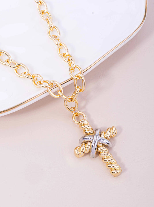 Matinee Rope Cross Pendant Necklace - Gold Rhodium