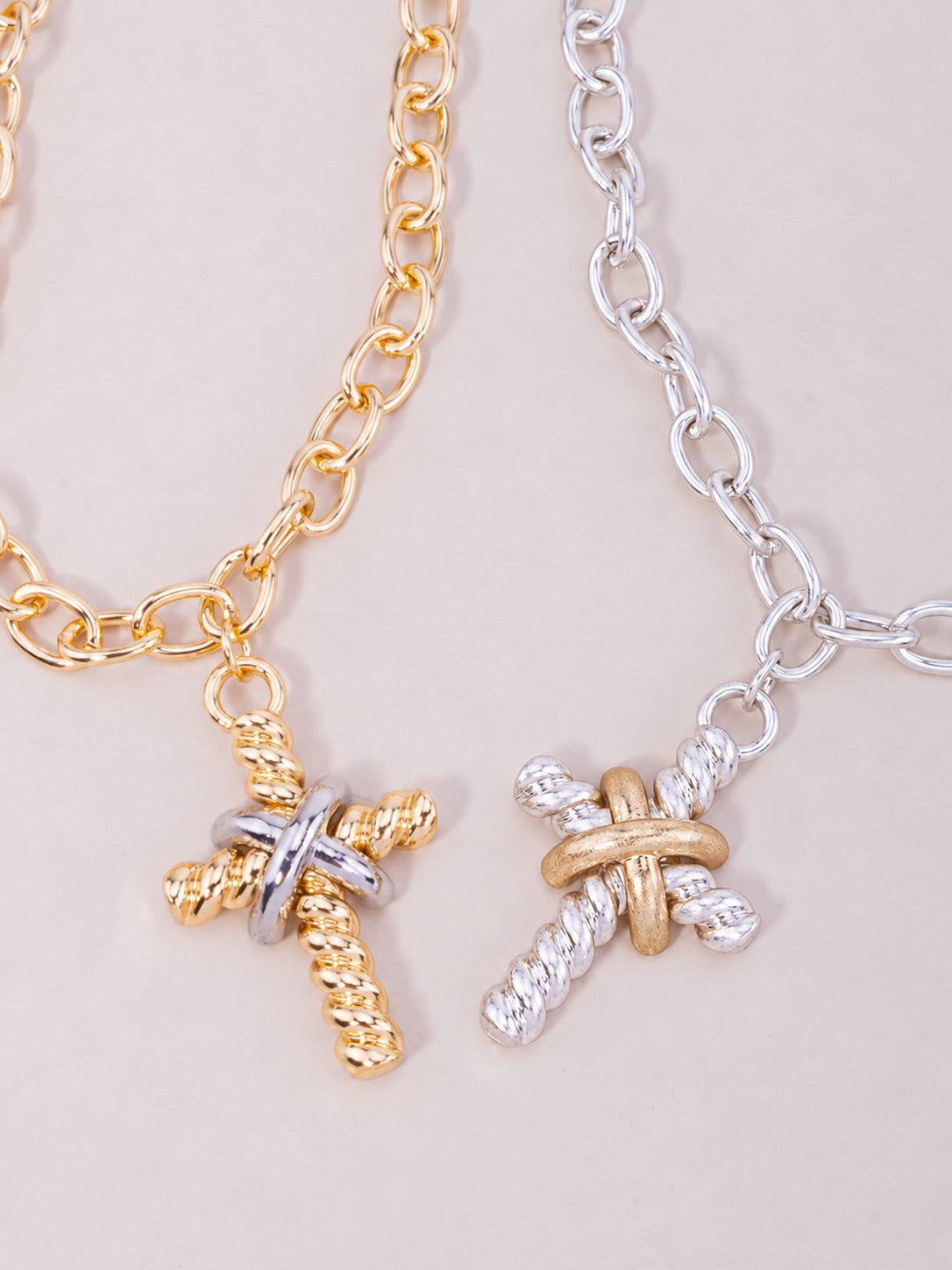 Matinee Rope Cross Pendant Necklace - Gold Rhodium
