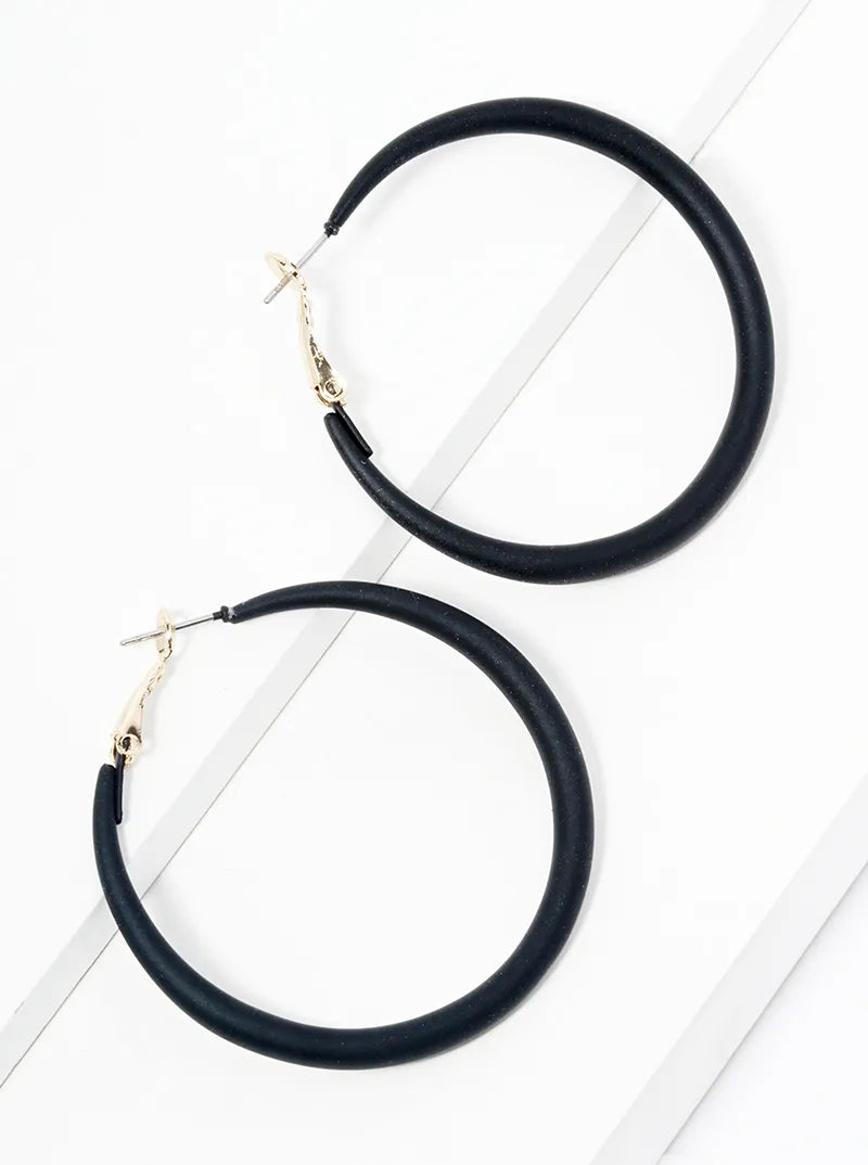 Matte Color Coated Metal Omega-Back 50mm Hoop Earrings
