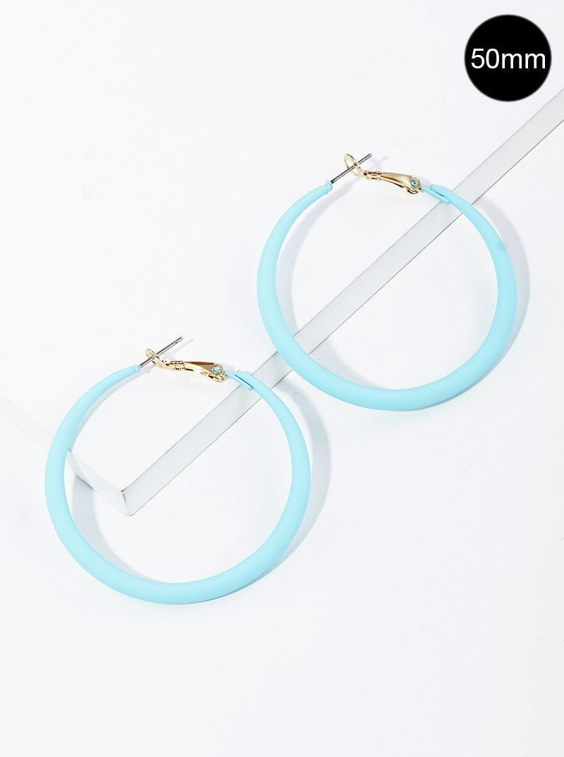 Matte Color Coated Metal Omega-Back 50mm Hoop Earrings