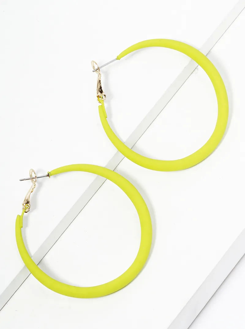 Matte Color Coated Metal Omega-Back 50mm Hoop Earrings