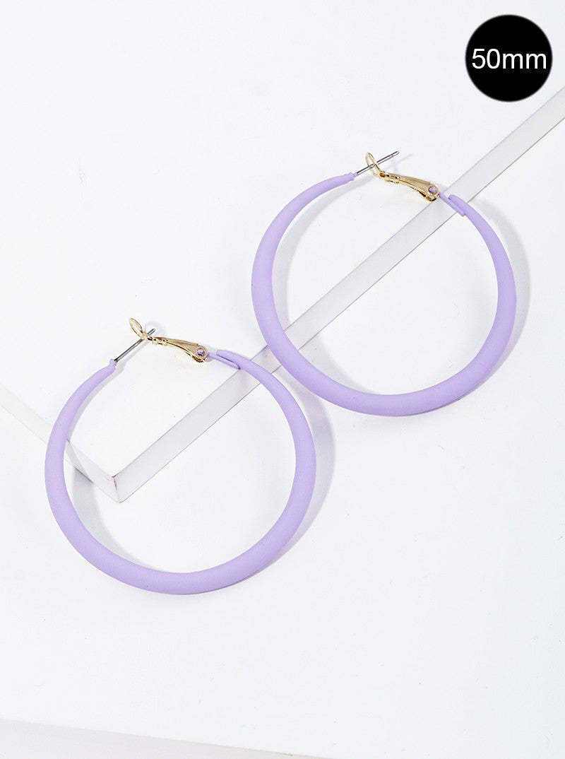 Matte Color Coated Metal Omega-Back 50mm Hoop Earrings