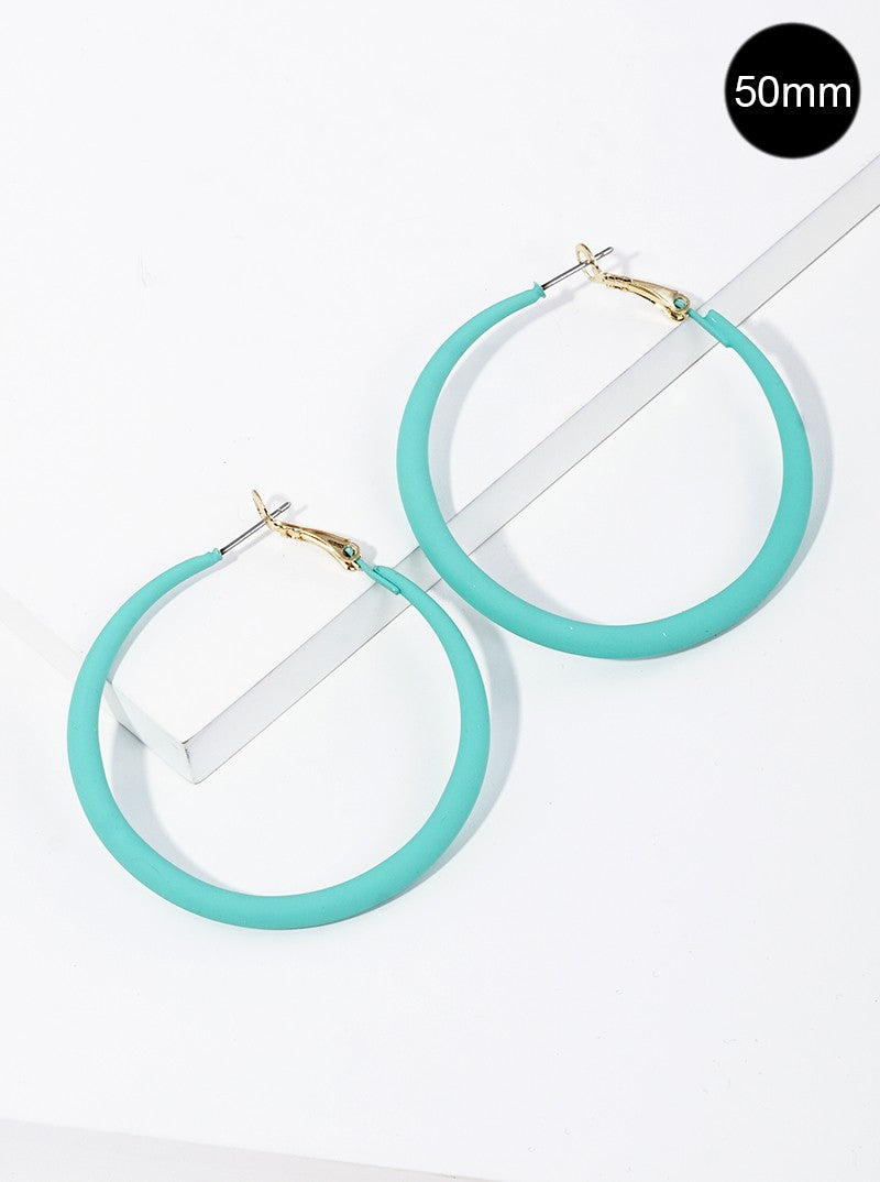 Matte Color Coated Metal Omega-Back 50mm Hoop Earrings