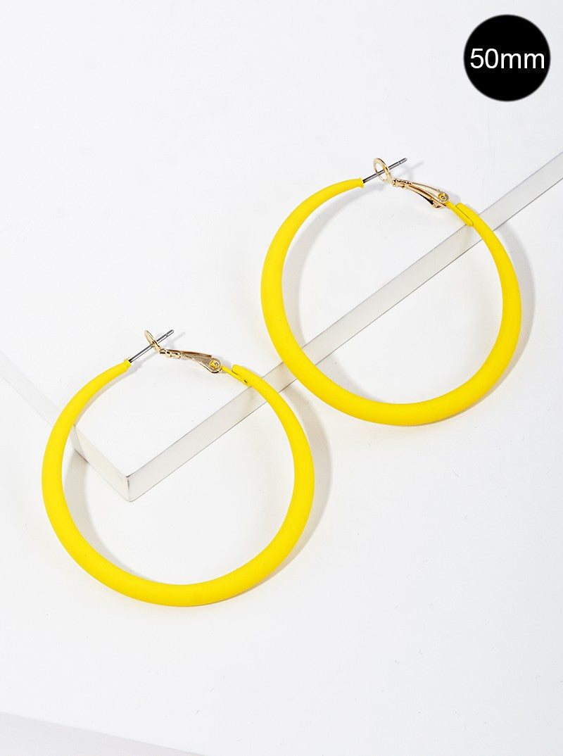 Matte Color Coated Metal Omega-Back 50mm Hoop Earrings
