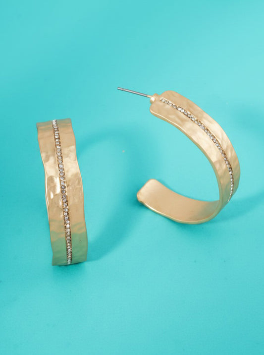 Matte Crescent Rhinestone Hoop Earrings