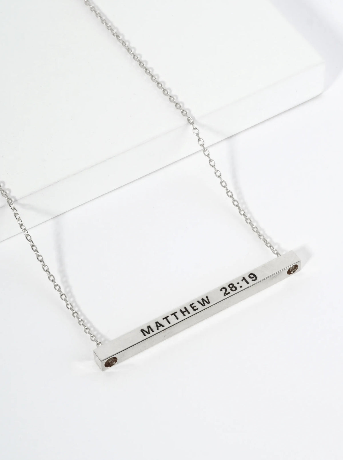 Matthew 28 19 Engraved 18K Gold Dipped Horizontal Brass Bar Pendant Inspirational Necklace