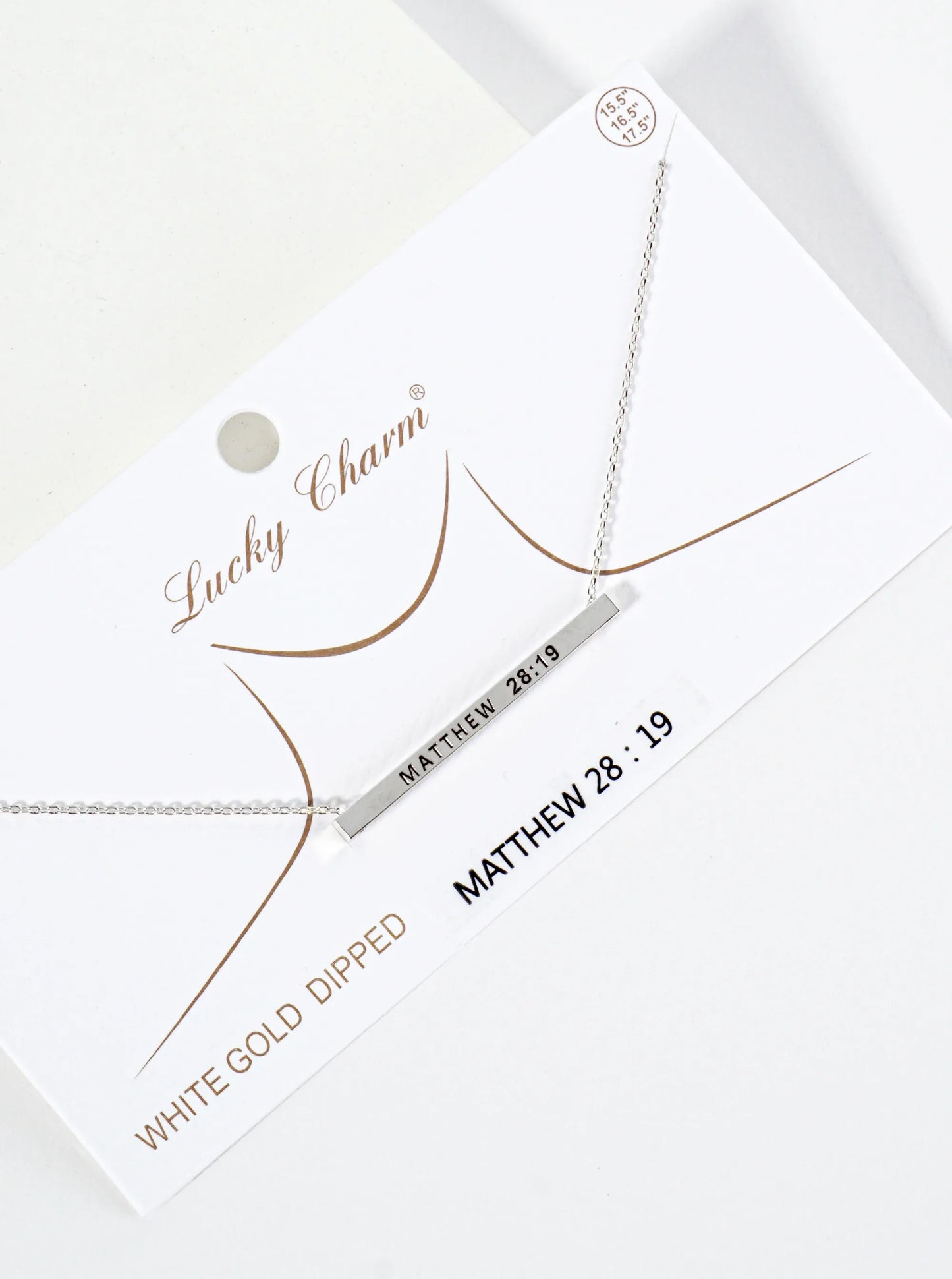 Matthew 28 19 Engraved 18K Gold Dipped Horizontal Brass Bar Pendant Inspirational Necklace