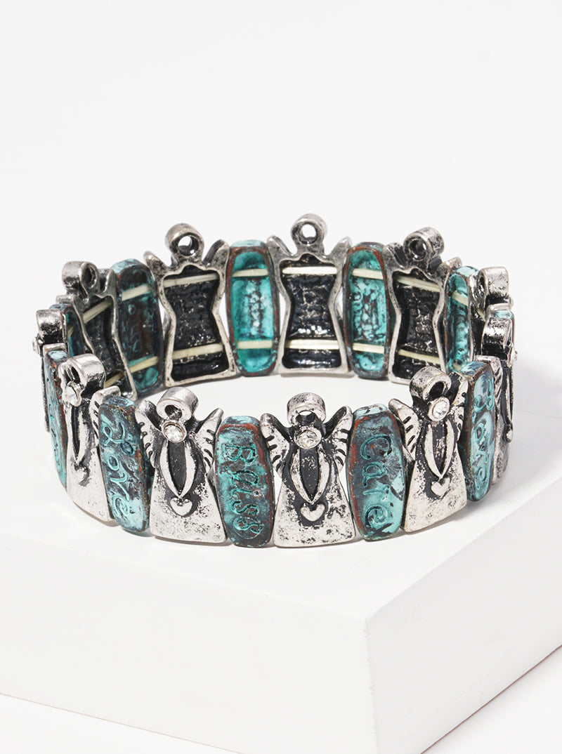 Meaningful Words Engraved Crownlike Metal Stretch Bracelet