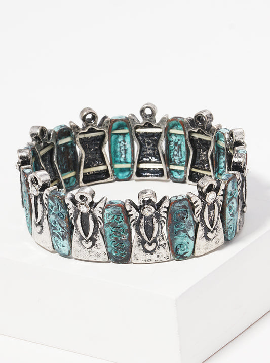 Meaningful Words Engraved Crownlike Metal Stretch Bracelet