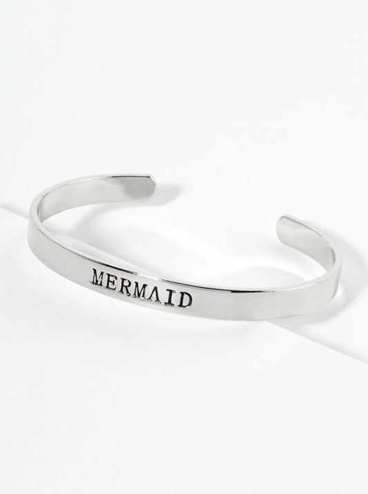Mermaid Engraved 18K Gold Dipped Open Cuff Bangle Bracelet