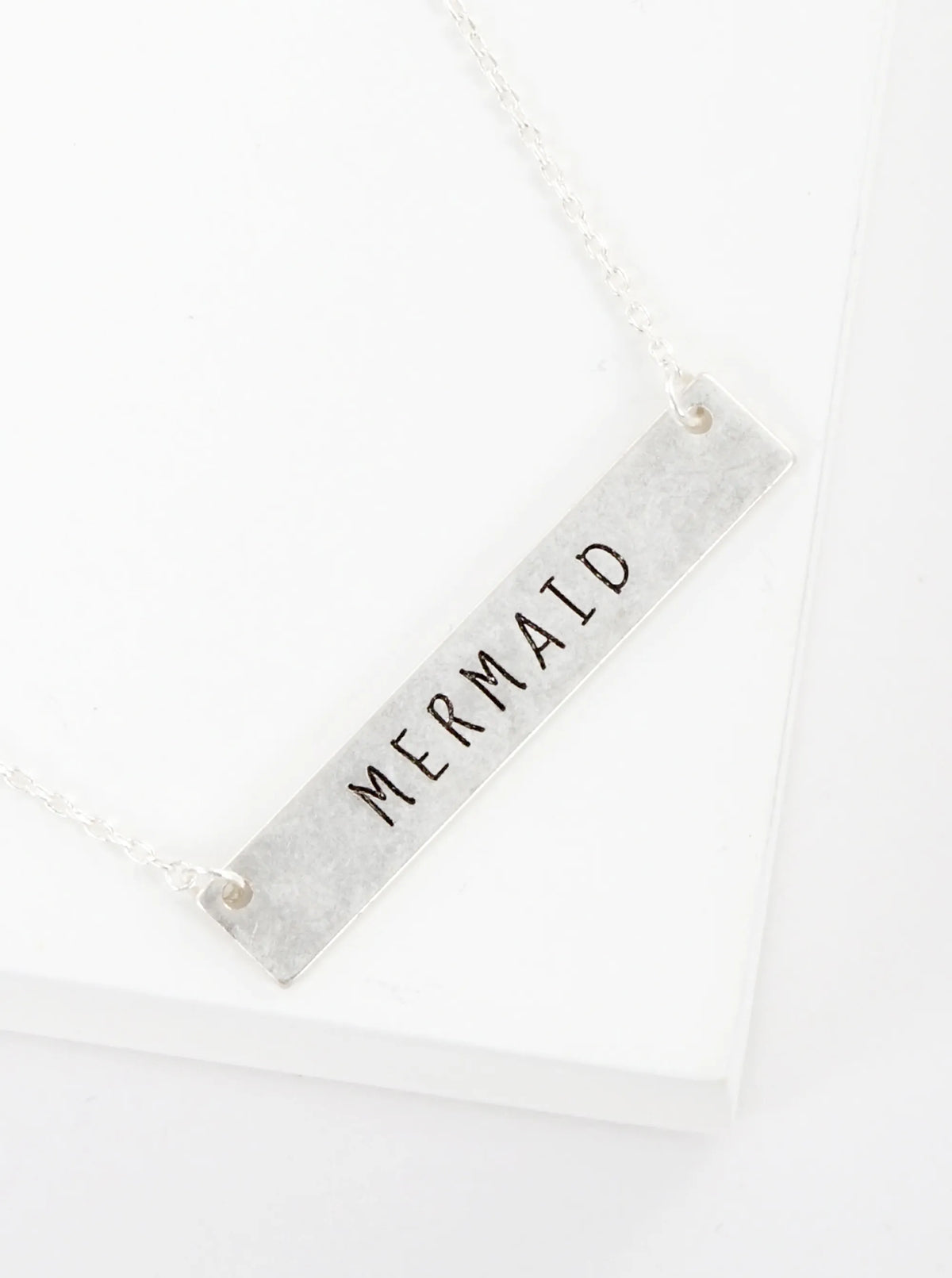 Mermaid Engraved Horizontal Bar Pendant Necklace