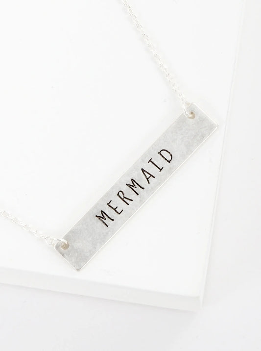 Mermaid Engraved Horizontal Bar Pendant Necklace