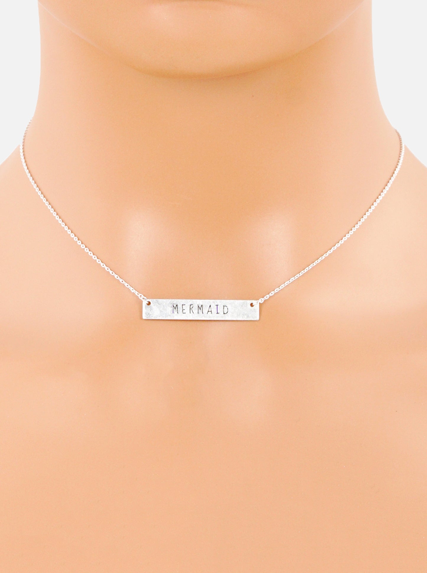 Mermaid Engraved Horizontal Bar Pendant Necklace