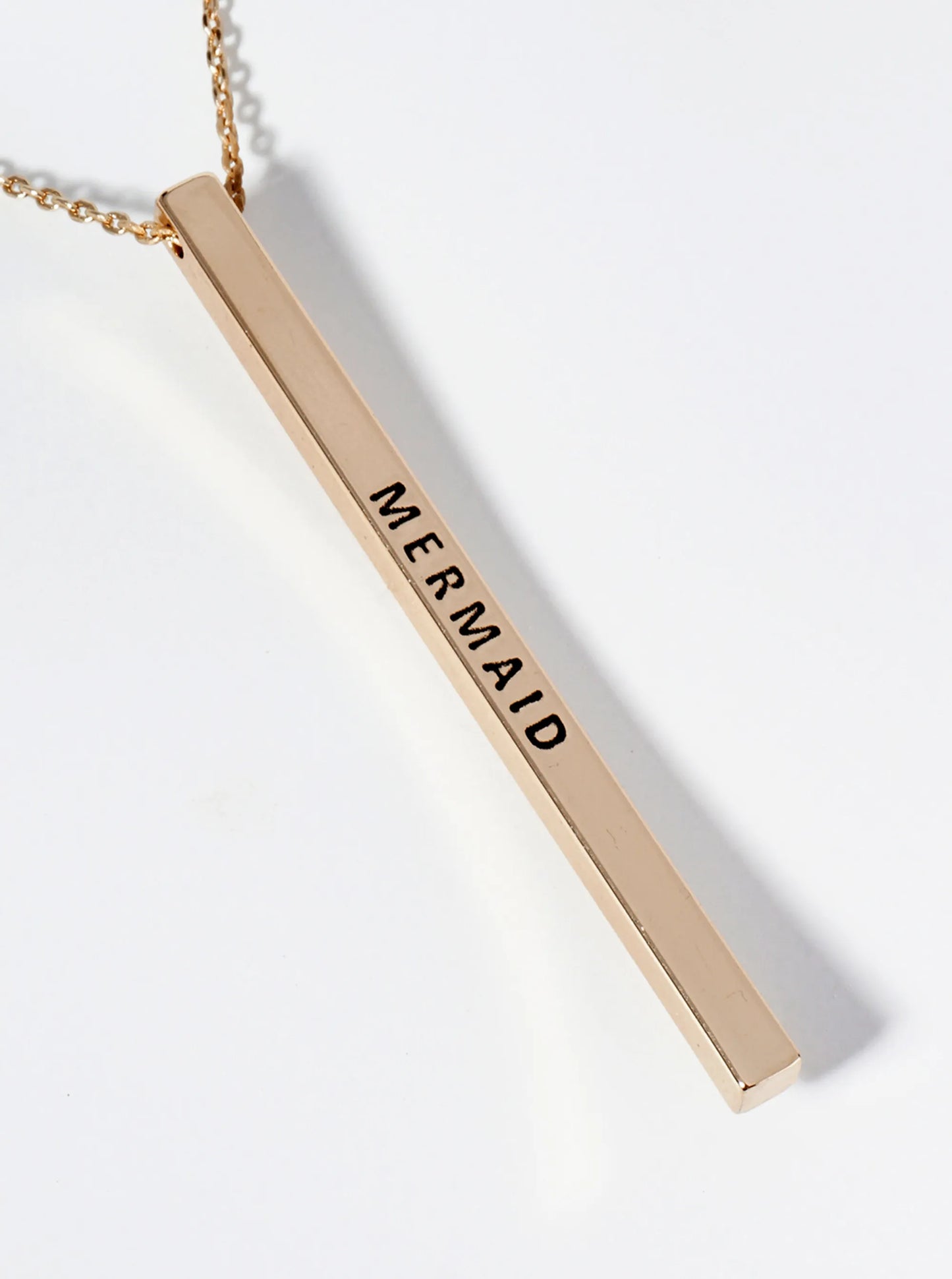 Mermaid Engraved Vertical Bar Pendant Inspirational Necklace