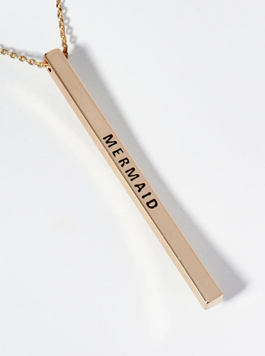 Mermaid Engraved Vertical Bar Pendant Inspirational Necklace